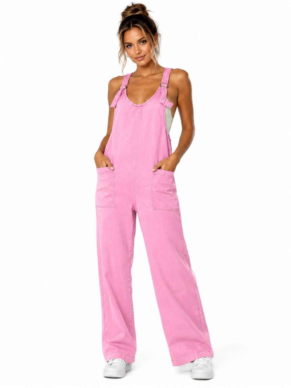 Zenana Outfitters Pink Women’s Wide-Leg Denim Overalls
